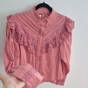 FREE PEOPLE Vintage Sun Sand Eyelet Blouse ROSE Small
